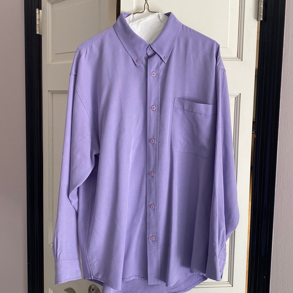 Indigo Palms denim company lavender checkered long sleeve button down.